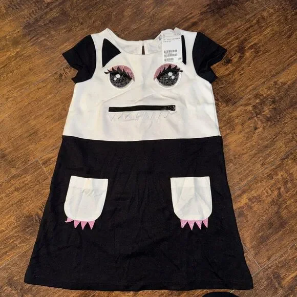 h&m black and white sequin dress H&M | Dresses | Hm 46 Y Girls Black White Halloween Face Sequin Dress  Zipper Mouth Euc